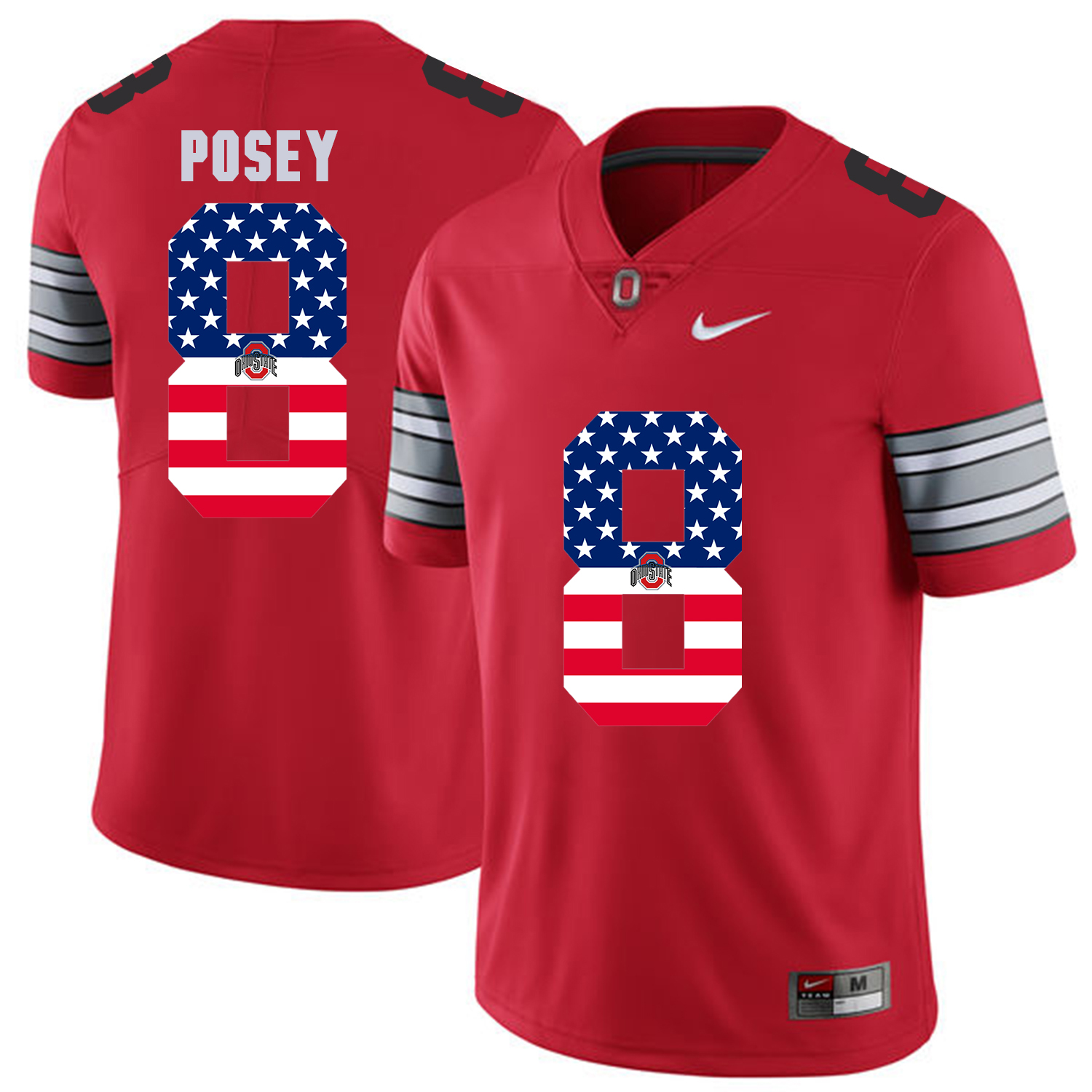 Men Ohio State #8 Posey Red Flag Customized NCAA Jerseys->->Custom Jersey